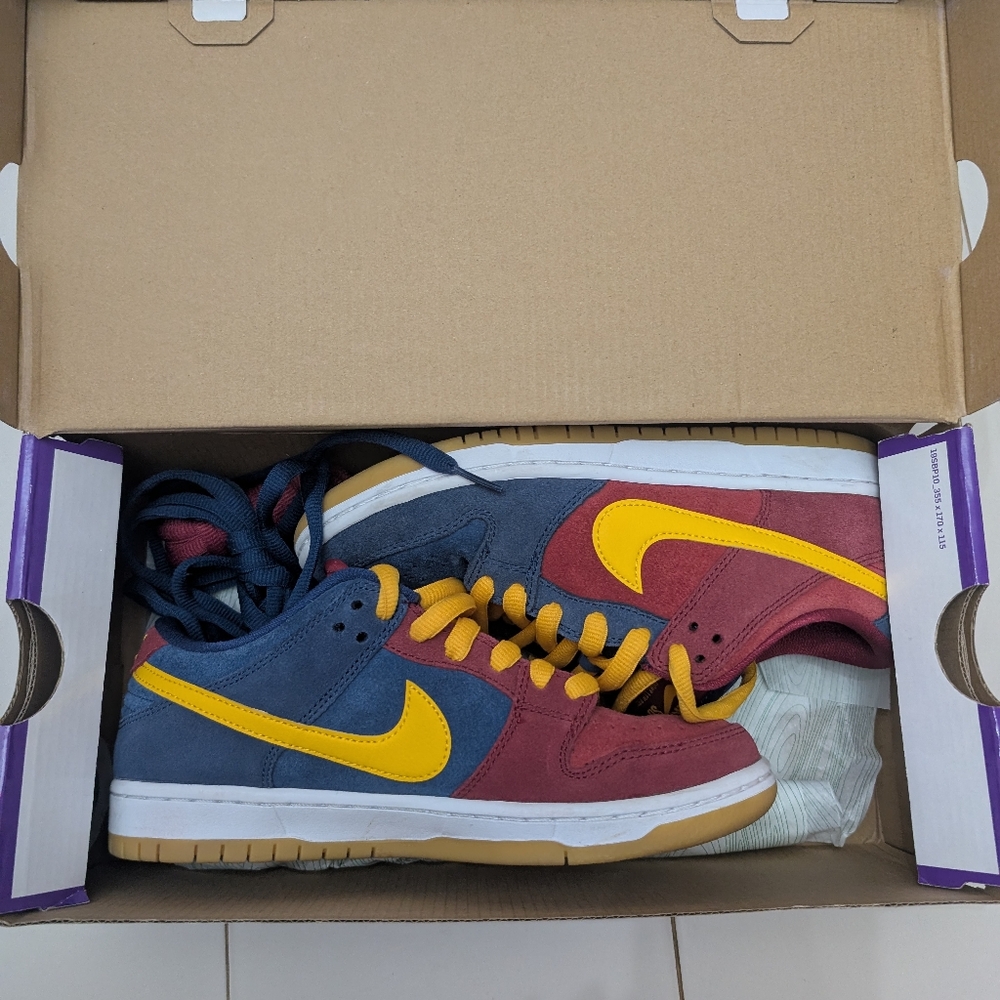 Nike Barcelona SB Dunk Low Pros - Red, Blue, and Yellow